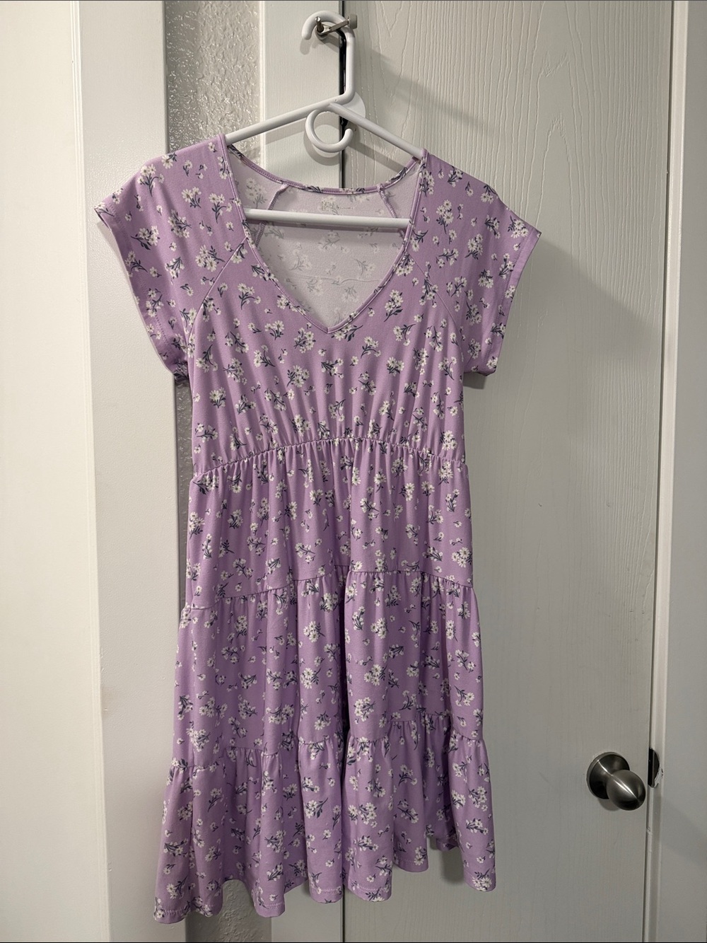 No Boundaries Lavender Floral V-Neck Tiered Midi Dress